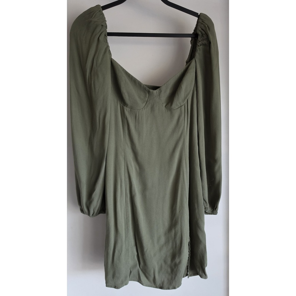 Wilfred Green Mini Dress Size 10 Sweetheart Long Sleeve Solid Romantic Wrap